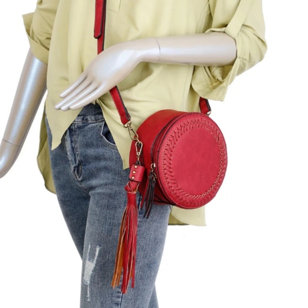NEW Ampere Vegan Leather Suzie Round Crossbody Handbag NWT Red